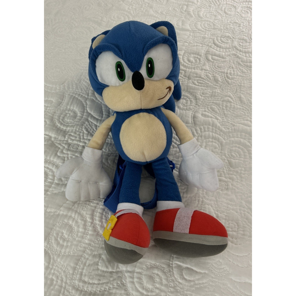 Sonic the Hedgehog Plush Stuffed Animal Backpack Mini Pocket 18" Blue